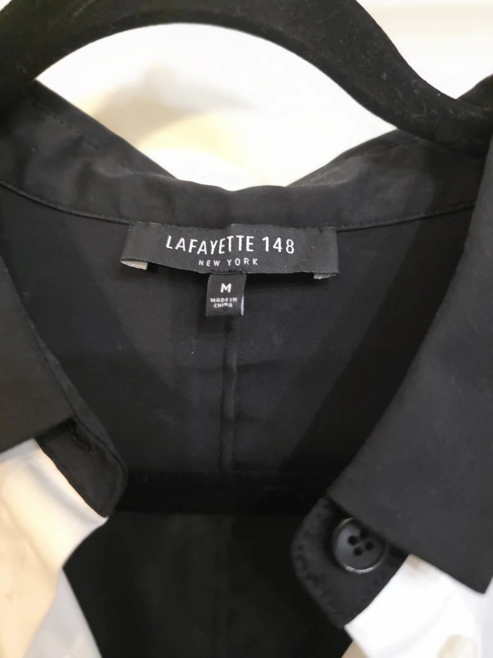 Lafayette 148 New York Black and White Colorblock Short-Sleeve Button-Up Shirt - Picture 2 of 3